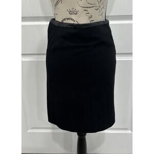 AKRIS PUNTO Black Short Pencil Skirt Faux Leather Trim Back Zip Size 4